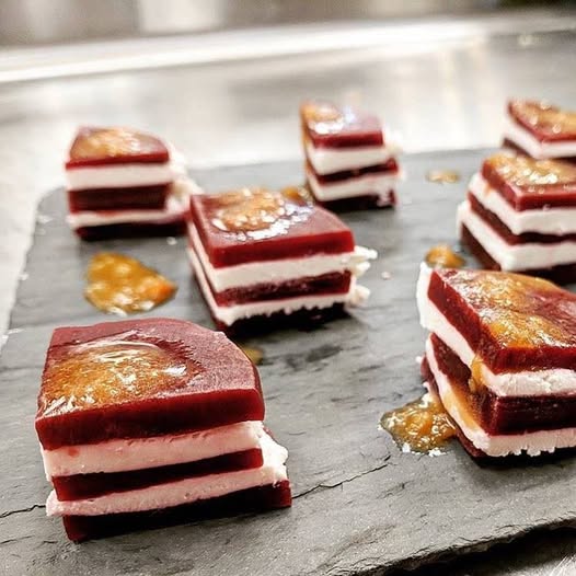 Phat Beets layered in Goat Cheese